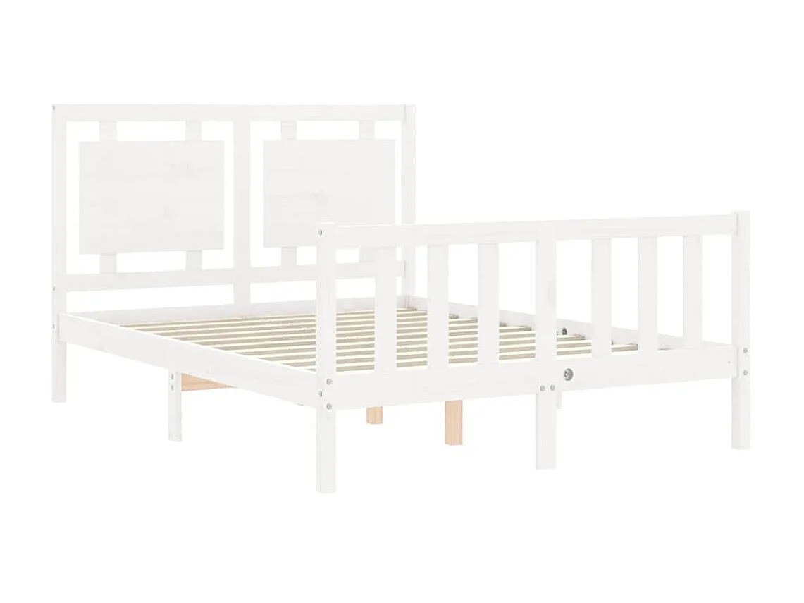 Cama de casal c/ cabeceira madeira maciça branco PT817543