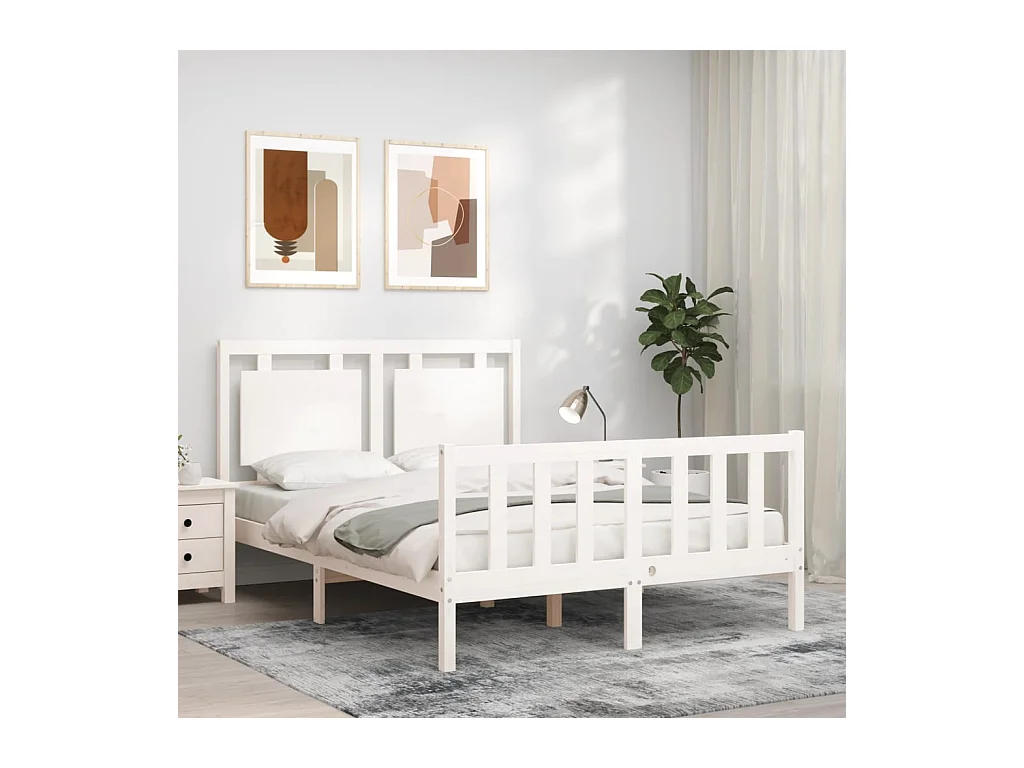 Lit-120x190 cm avec tête de lit blanc petit double bois massif EGGB94926