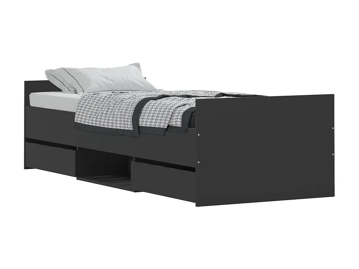 Cama c/ painéis cabeceira e pés 75x190 cm preto PT274890