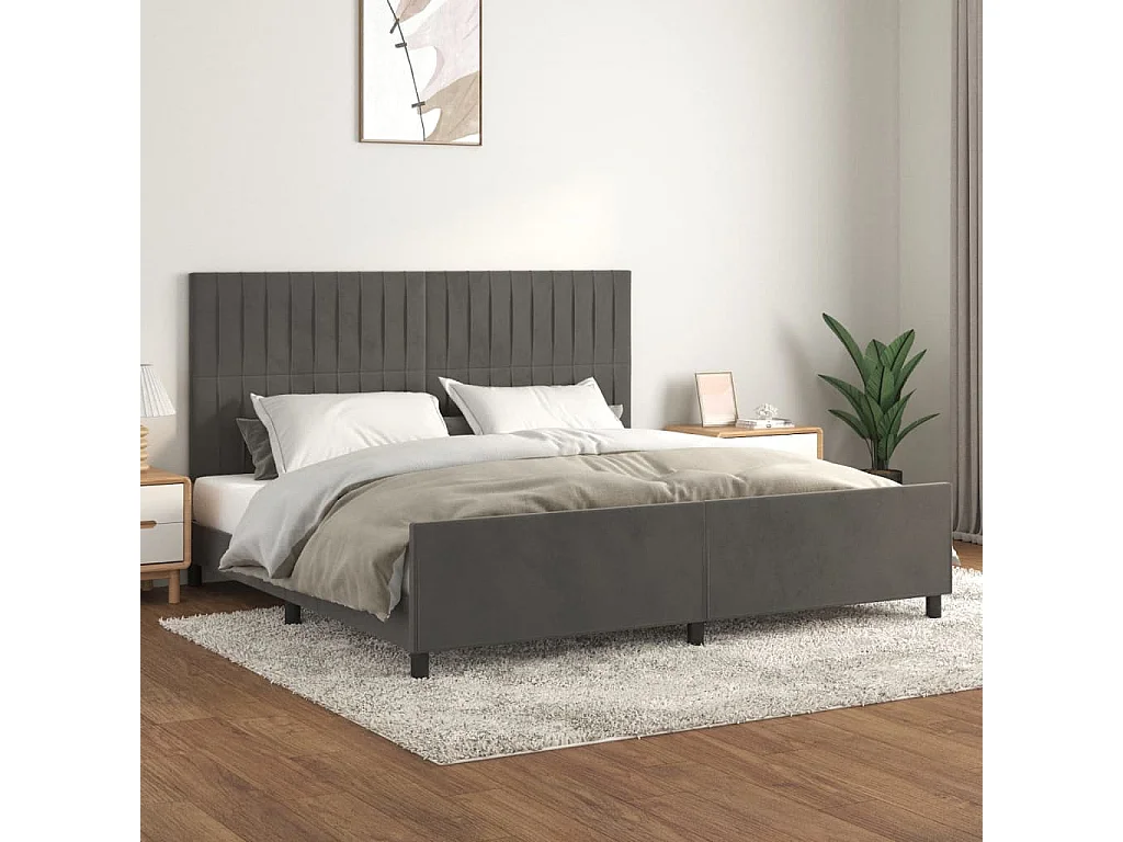Lit-200x200 cm avec tête de lit Gris foncé Velours EGGB36035