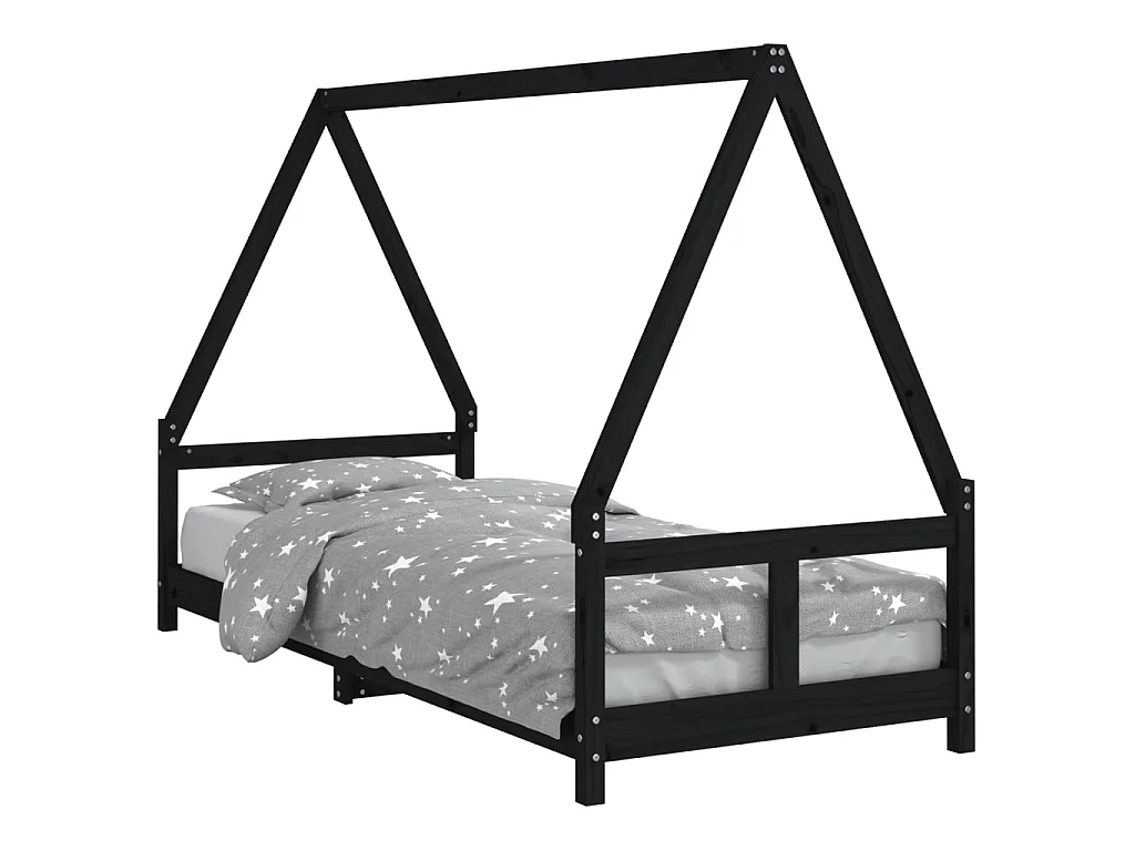Kinderbedframe 80x200 cm massief grenenhout zwart NL85599