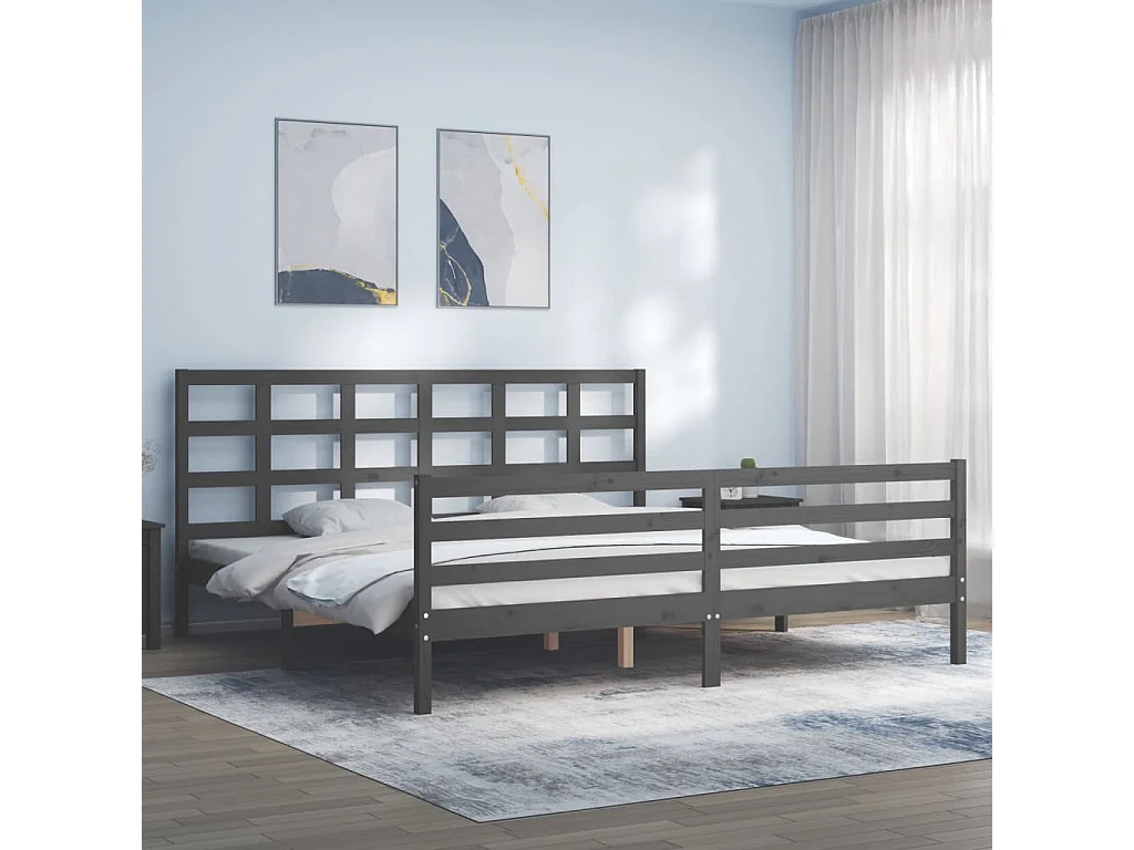 Lit-200x200 cm avec tête de lit gris bois massif EGGB67733