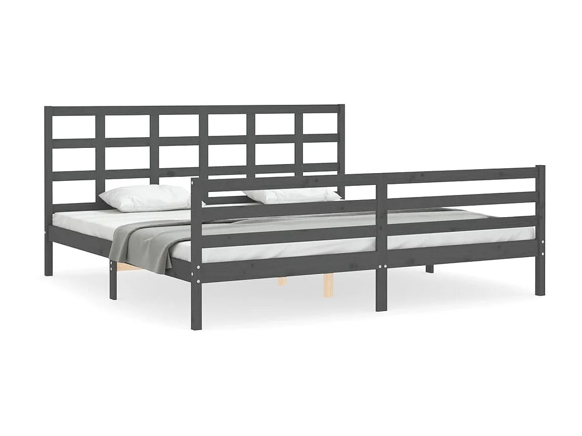 Lit-200x200 cm avec tête de lit gris bois massif EGGB67733