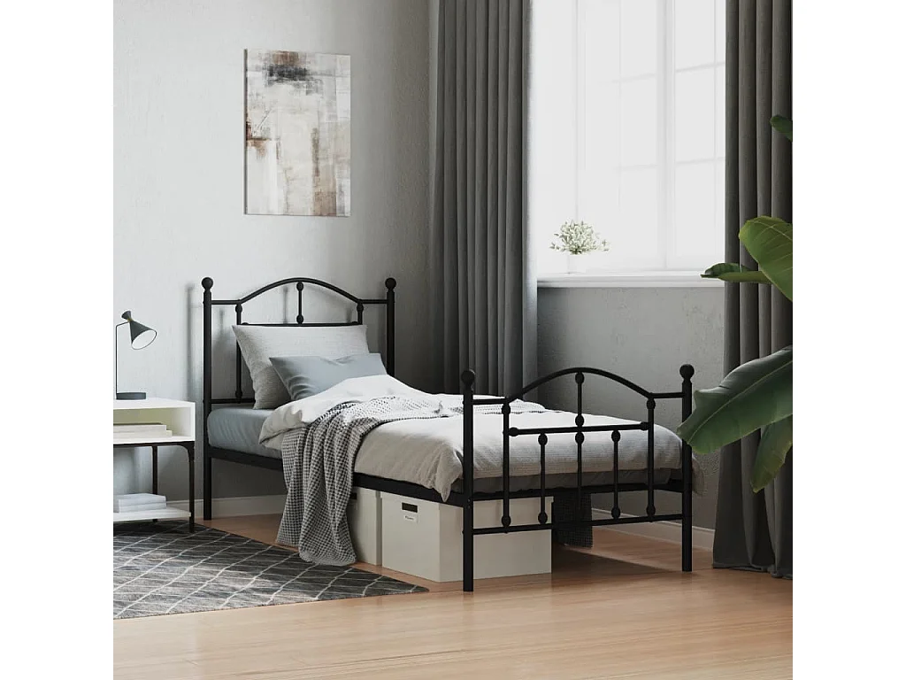 Cama 90x200 cm con cabecero y estribo metal negro ES80016