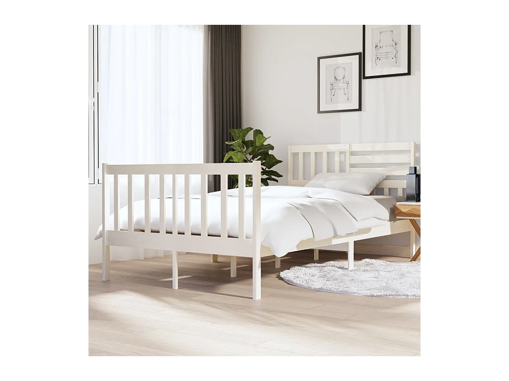 Lit-120x190 cm Blanc Bois massif Petit Double EGGB33084