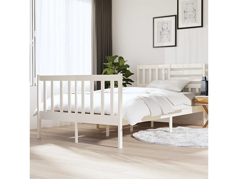 Cama 120x190 cm doble pequeña madera maciza blanco ES73325