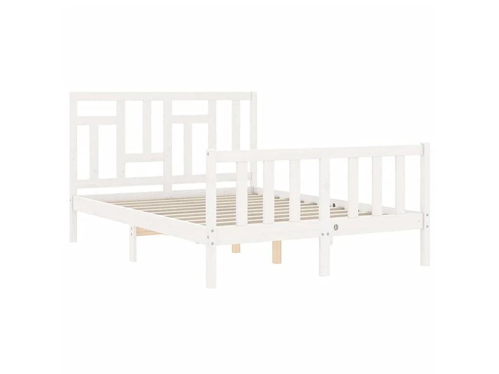 Cama de casal c/ cabeceira madeira maciça branco PT167912