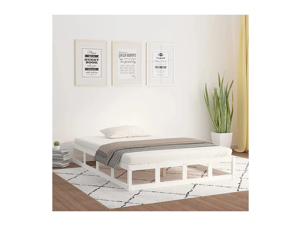 Cama pequena casal 120x190 cm pinho maciço branco PT152306