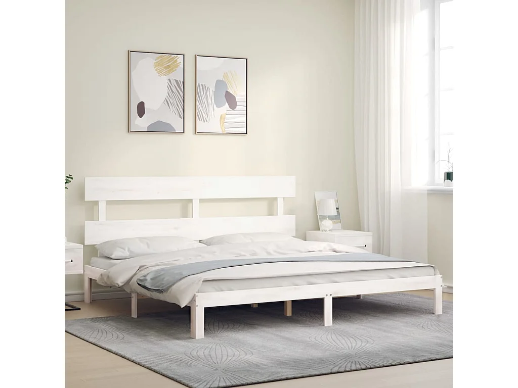 Lit-180x200 cm avec tête de lit blanc Super King bois massif EGGB80578