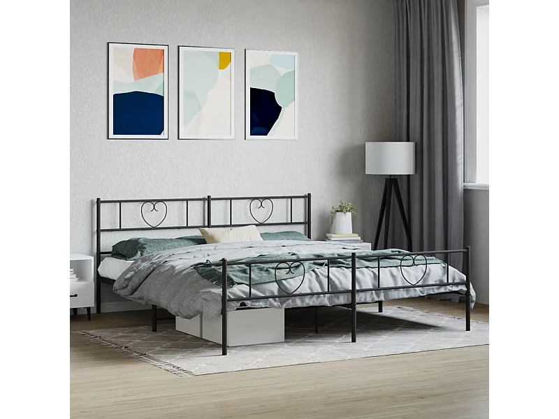 Lit-183x213 cm métal avec tête de lit/pied de lit noir EGGB18128