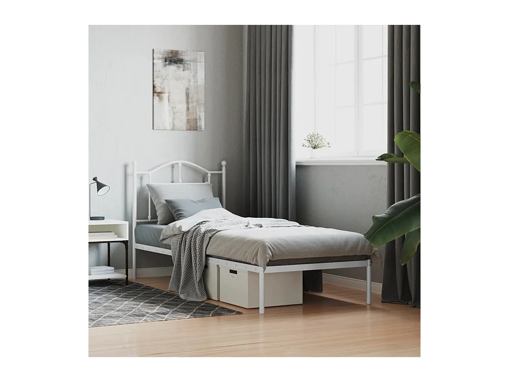 Lit-90x190 cm métal avec tête de lit blanc EGGB48155