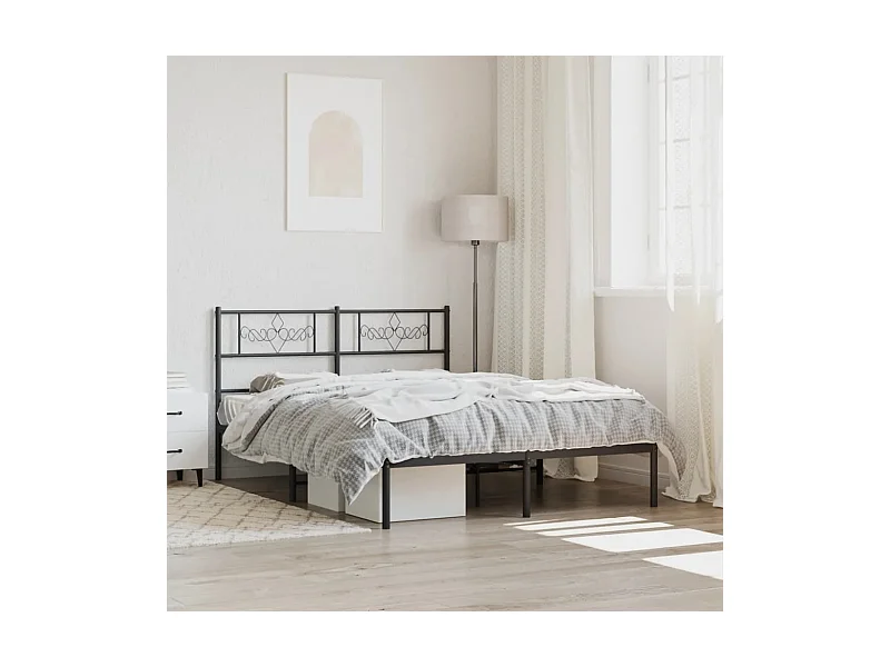 Lit-150x200 cm métal avec tête de lit noir EGGB76616
