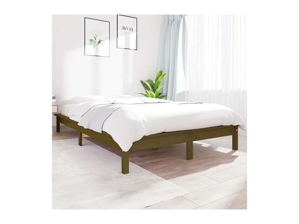Lit-160x200 cm Marron miel Bois de pin massif EGGB48710