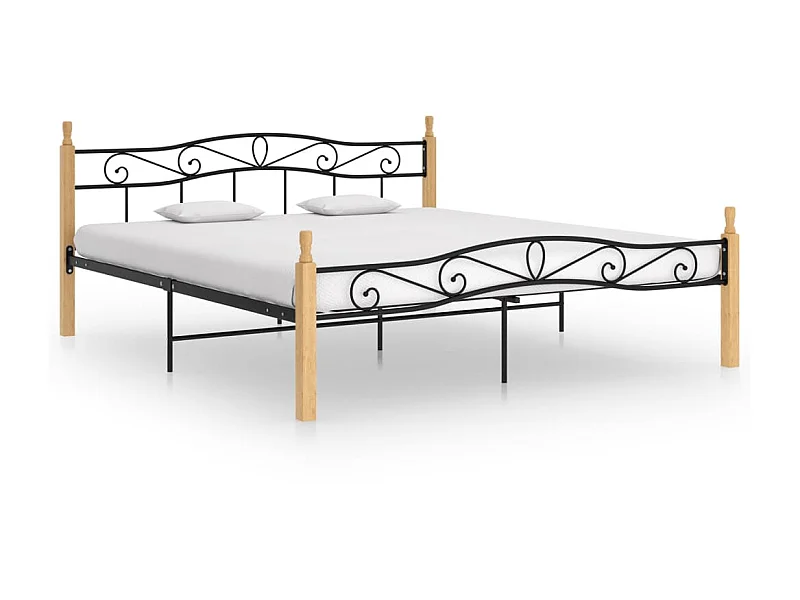 Lit-200x200 cm noir métal bois de chêne massif EGGB91671