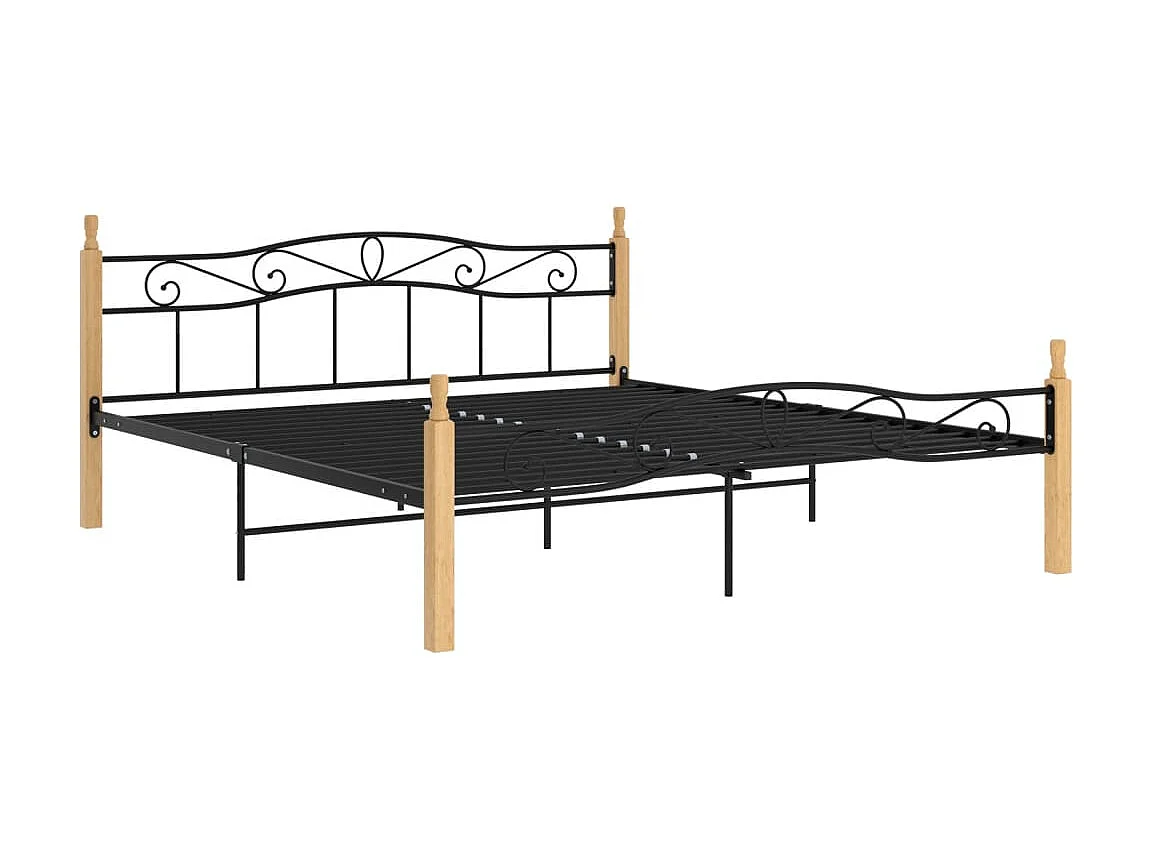 Lit-200x200 cm noir métal bois de chêne massif EGGB91671