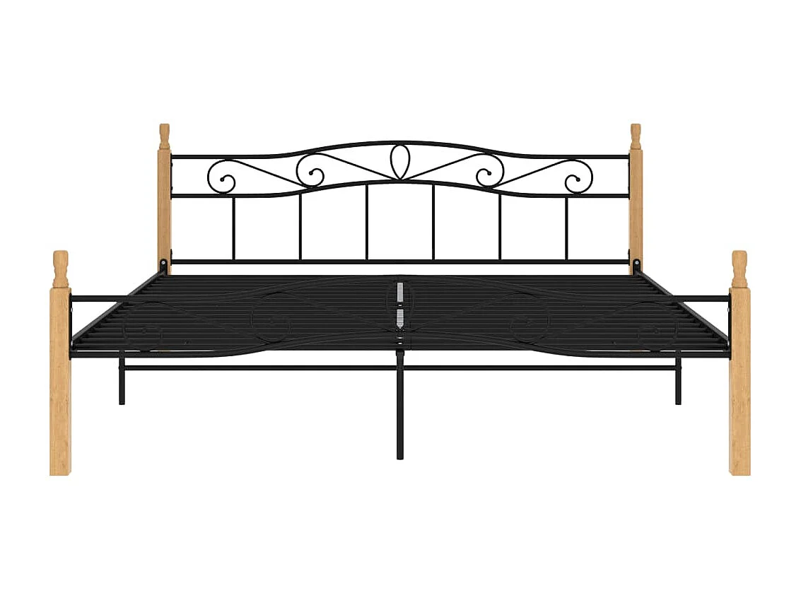 Lit-200x200 cm noir métal bois de chêne massif EGGB91671