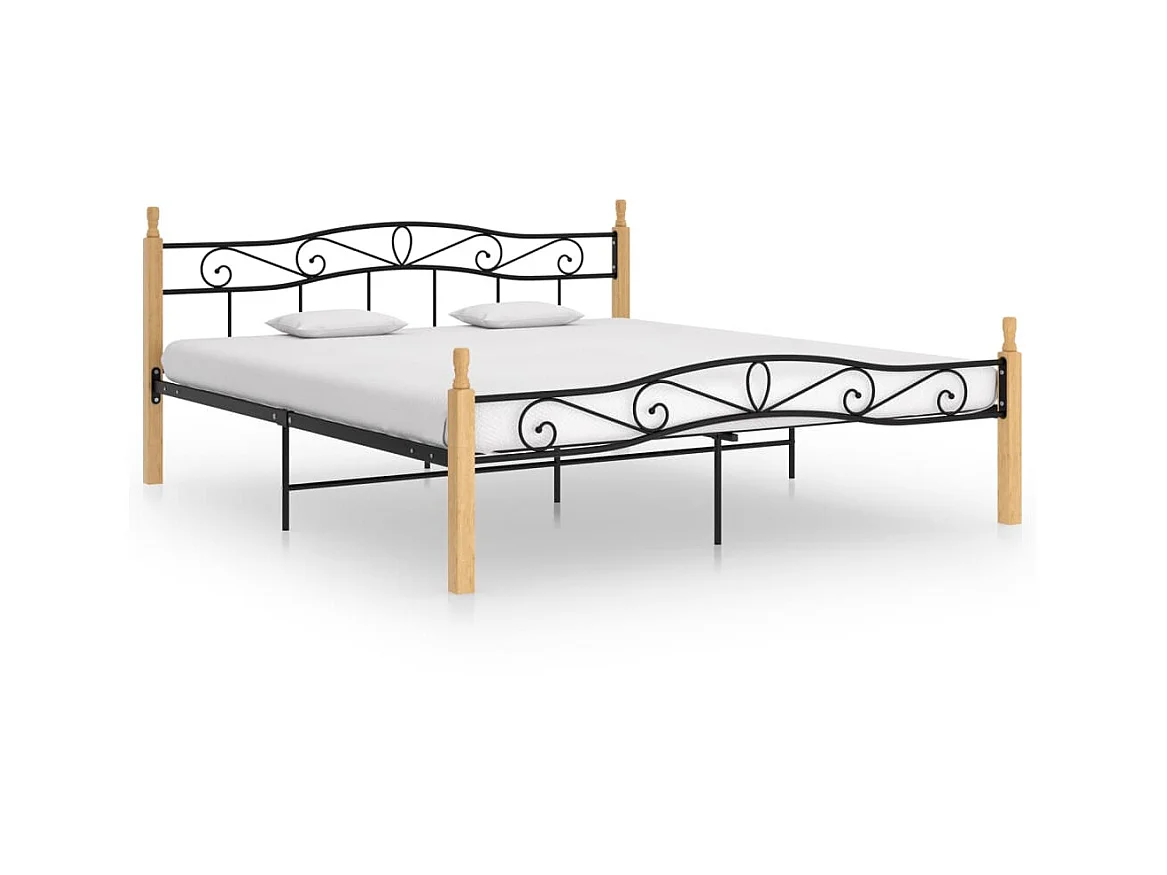 Cama 200x200 cm metal y madera maciza de roble ES47598