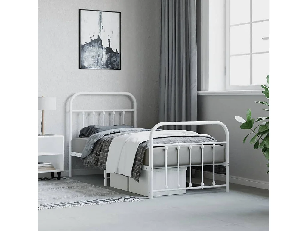 Lit-80x200 cm métal avec tête de lit/pied de lit blanc EGGB81229