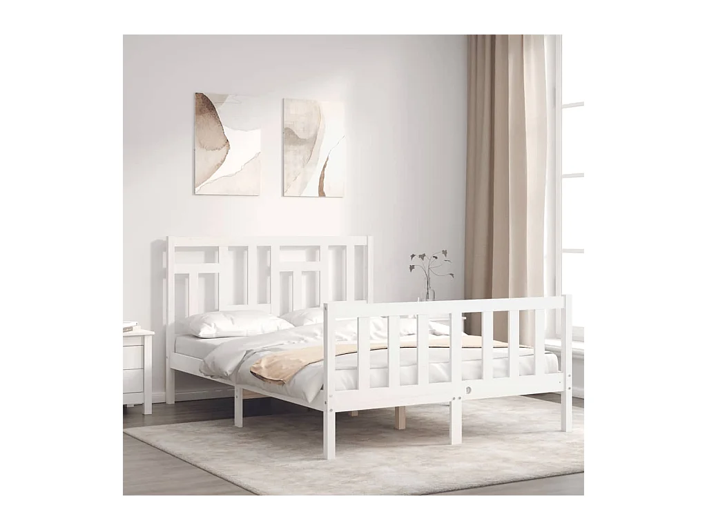 Cama 120x200 cm con cabecero madera maciza blanco ES52468