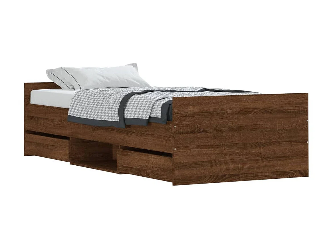 Lit-90x200 cm tête de lit et pied de lit chêne marron EGGB46951