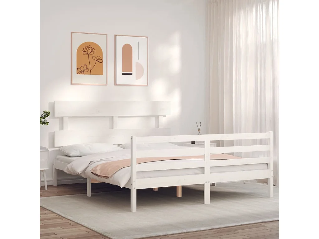 Cama com cabeceira 160x200 cm madeira maciça PT700328