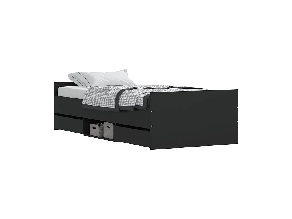 Estructura de cama con cabecero piecero negro 100x200cm ES933786