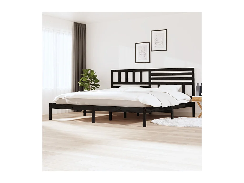 Lit-200x200 cm Noir Bois de pin massif EGGB55878