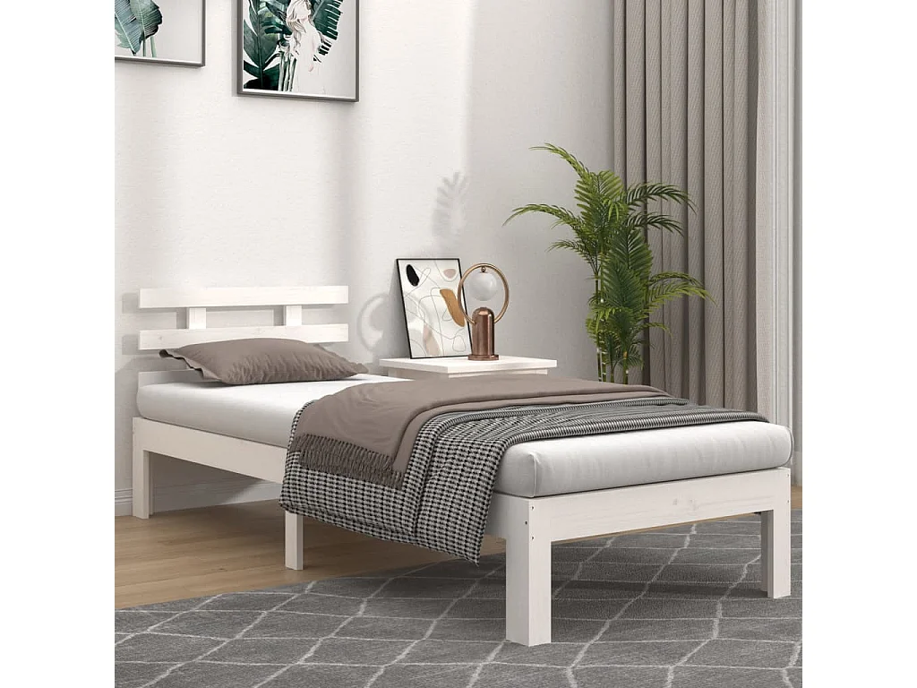 Cama 100x200 cm madeira maciça branco PT520686