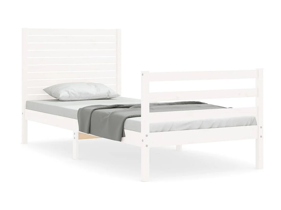 Cama 90x200 cm con cabecero madera maciza blanco ES56960