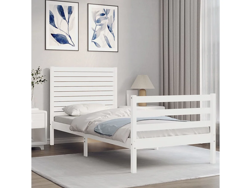 Cama 90x200 cm con cabecero madera maciza blanco ES56960