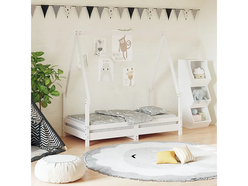 Cama 70x140 cm para niños madera de pino blanco ES42286