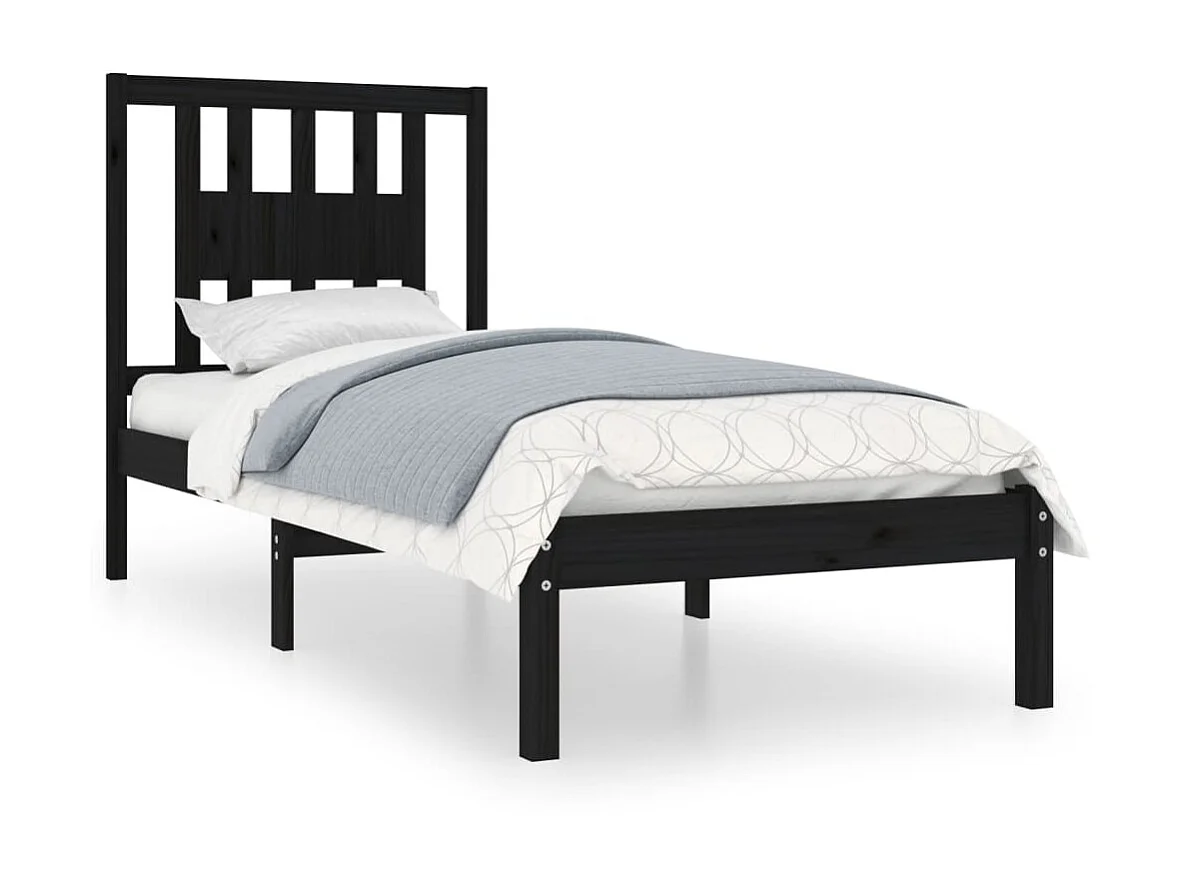Lit-75x190 cm Noir Bois massif Petit simple EGGB39797