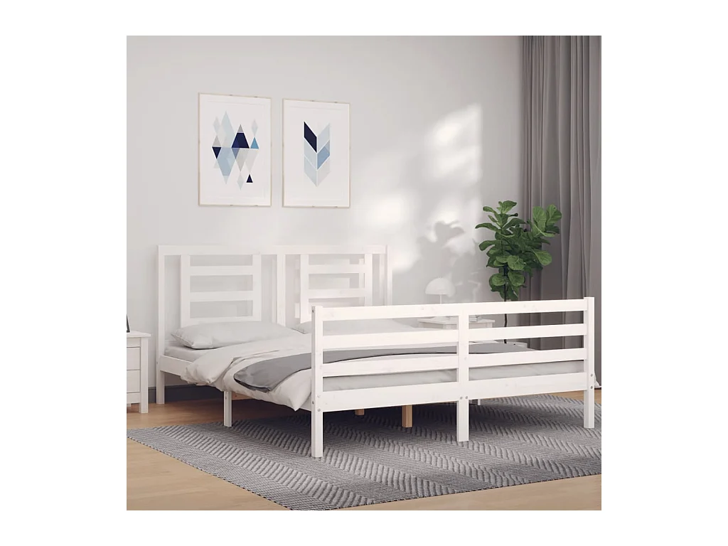 Lit-160x200 cm avec tête de lit blanc bois massif EGGB68838