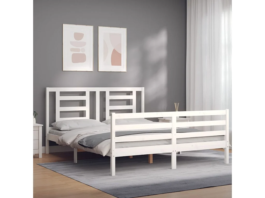 Lit-160x200 cm avec tête de lit blanc bois massif EGGB68838