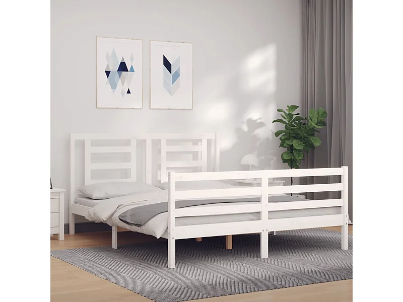 Lit-160x200 cm avec tête de lit blanc bois massif EGGB68838