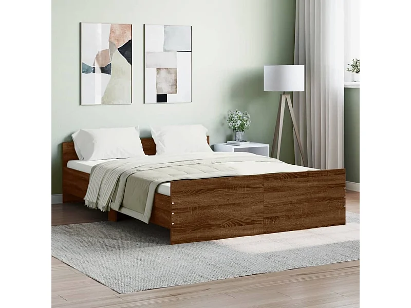 Cama 135x190 cm con cabecero piecero roble marrón ES36362