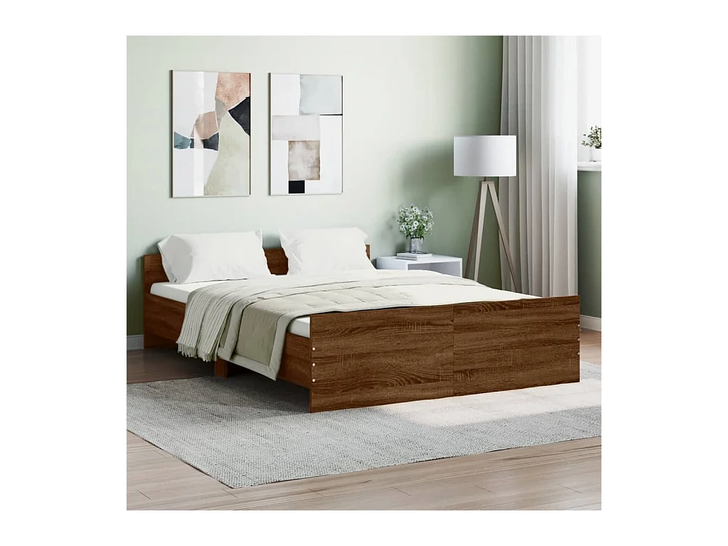 Lit-135x190 cm tête de lit et pied de lit chêne marron EGGB50351