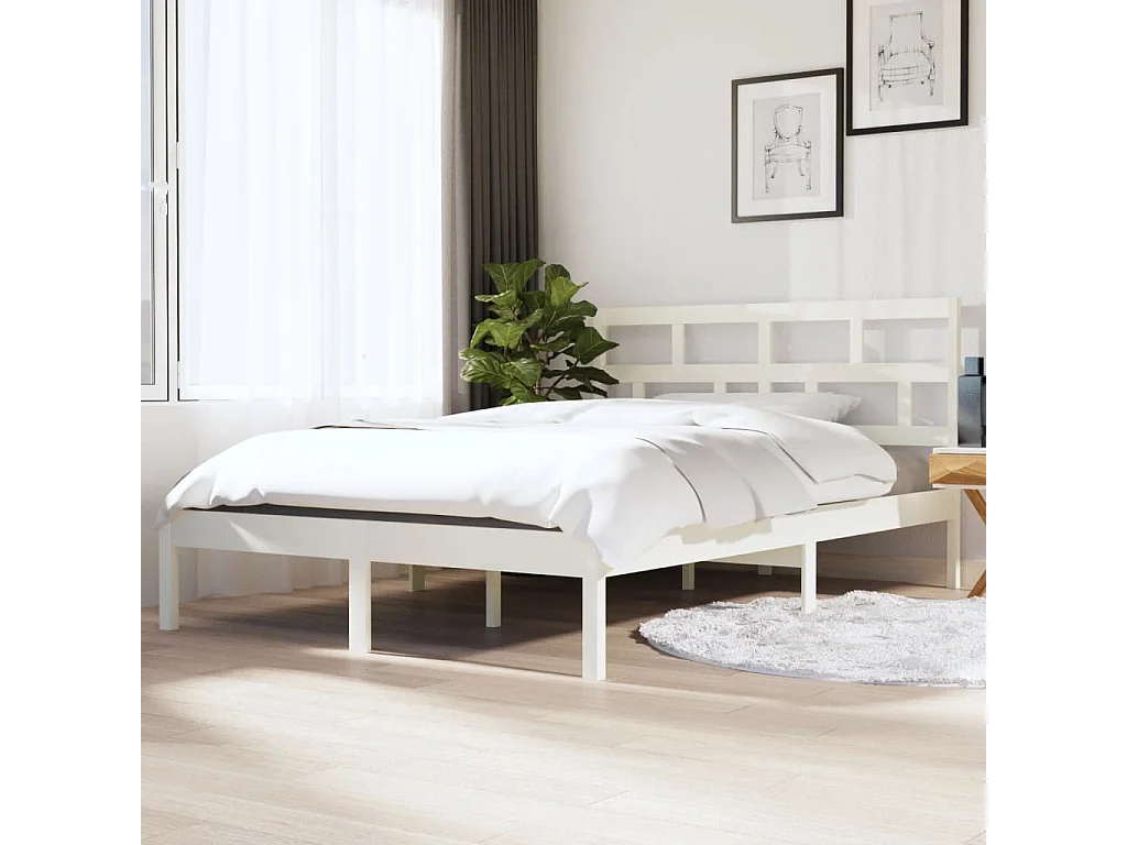 Lit-135x190 cm Blanc Bois massif Double EGGB54843