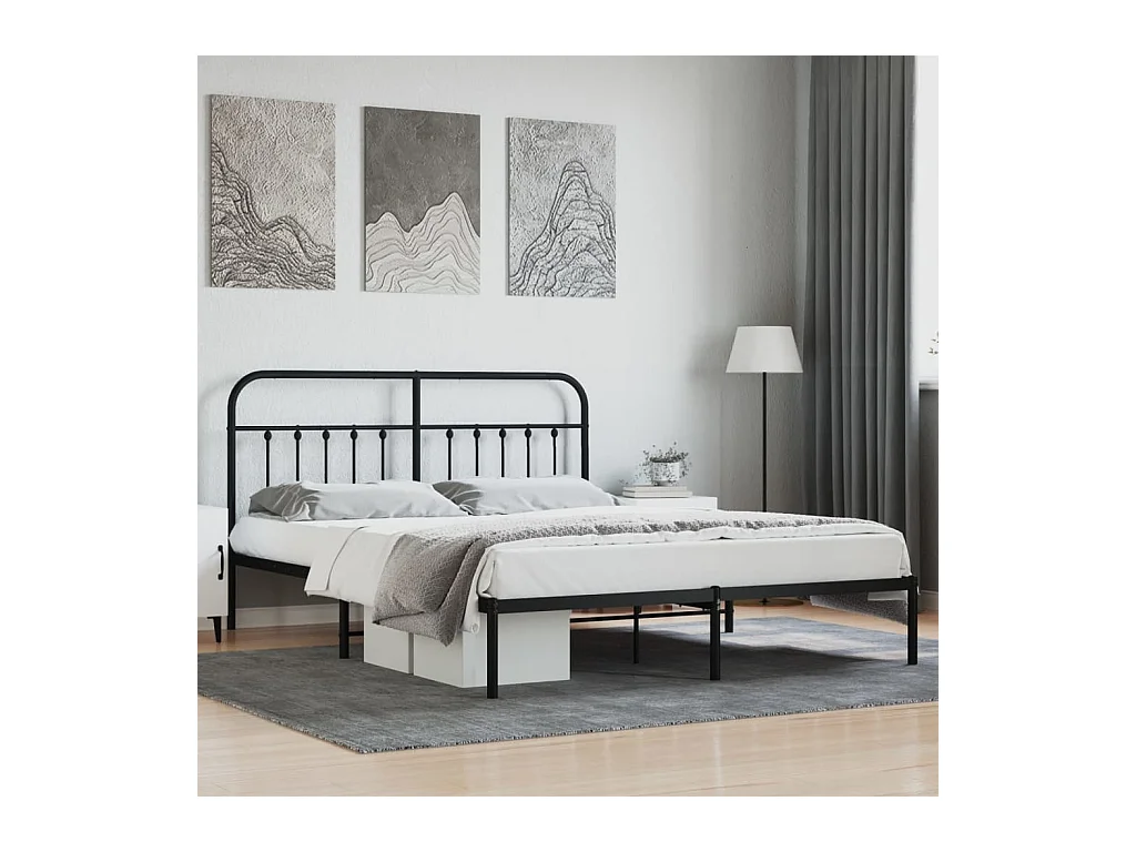 Lit-183x213 cm métal avec tête de lit noir EGGB98603