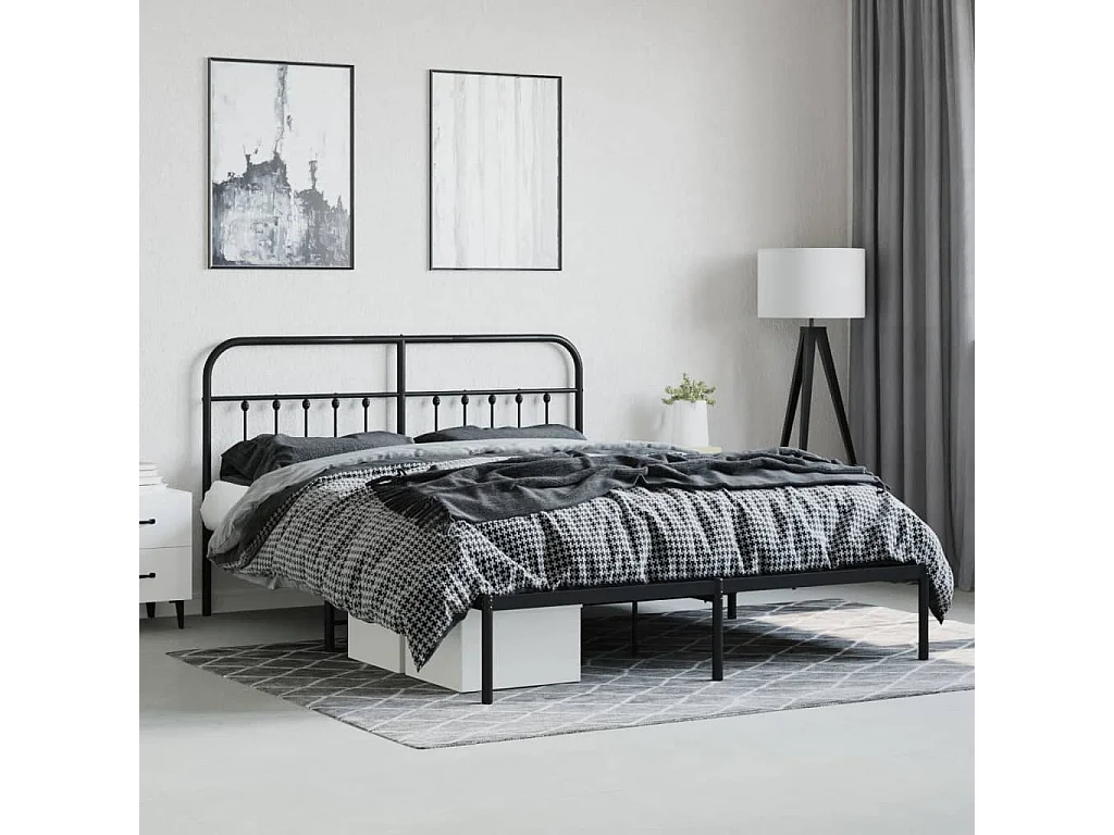 Cama 180x210 cm con cabecero metal negro ES32135