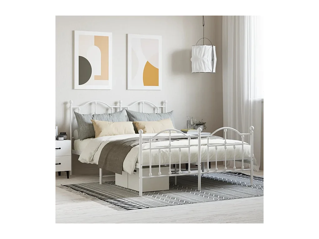 Lit-140x190 cm métal avec tête de lit/pied de lit blanc EGGB37827