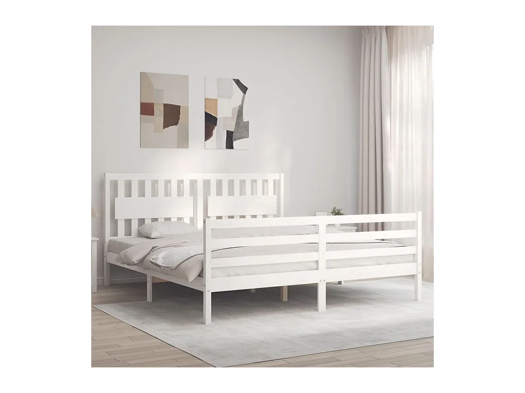 Lit-180x200 cm avec tête de lit blanc Super King bois massif EGGB29462
