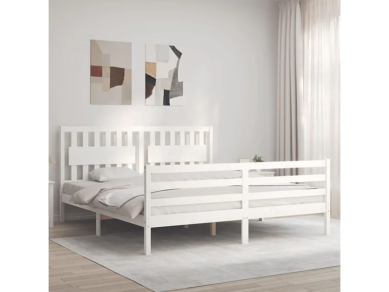 Bedframe met hoofdbord massief hout wit NL93779