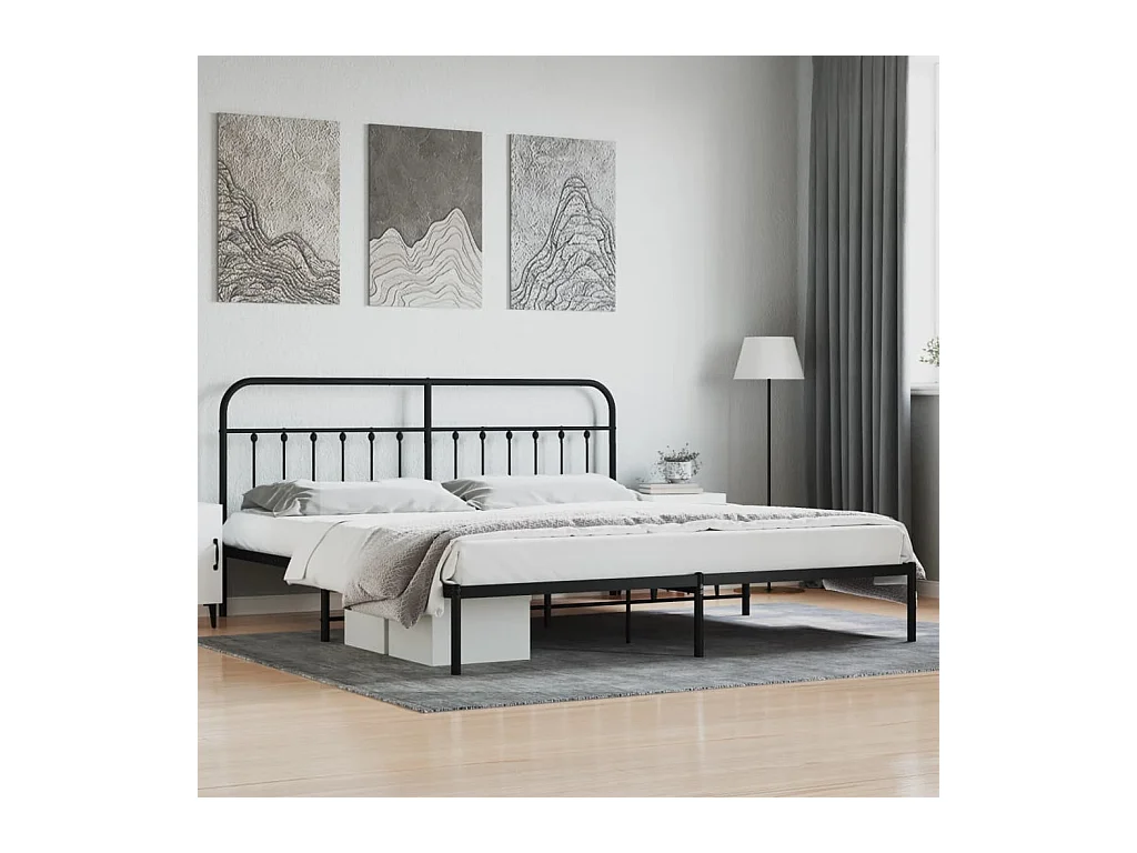 Lit-193x203 cm métal avec tête de lit noir EGGB74118