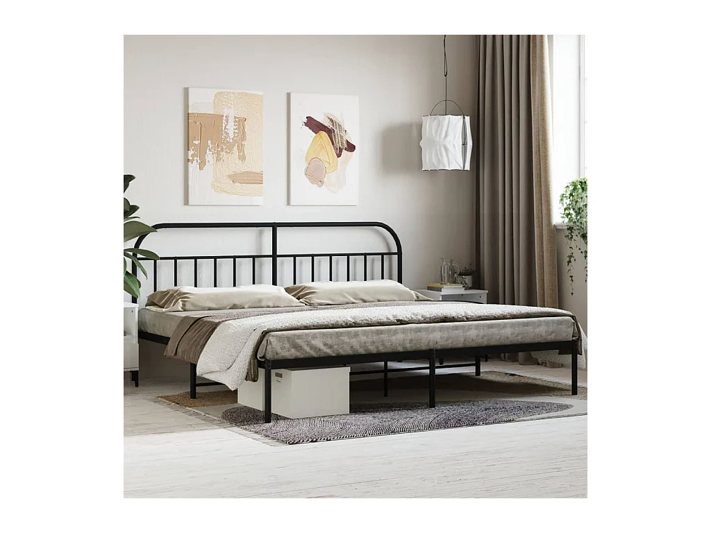 Lit-193x203 cm métal avec tête de lit noir EGGB60869