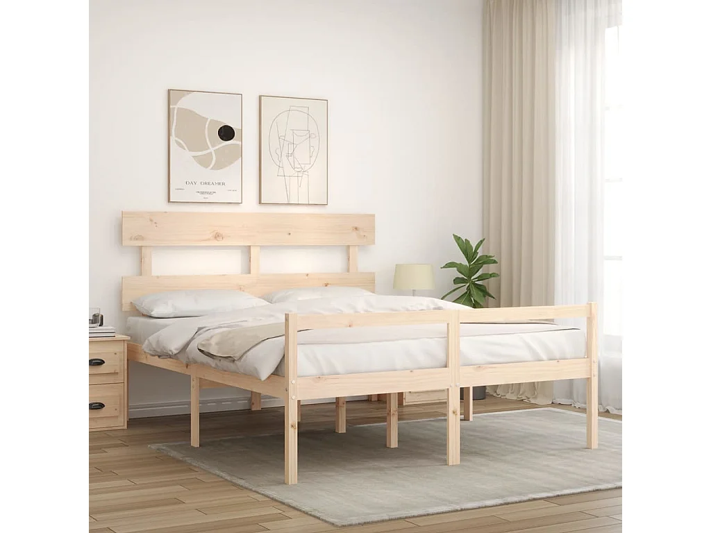 Cama para idosos com cabeceira 160x200 cm madeira maciça PT251828