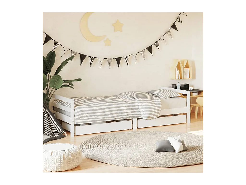 Lit-90x190 cm d'enfants tiroirs blanc bois pin massif EGGB43940
