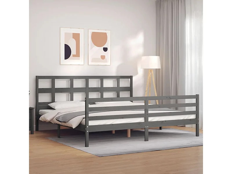 Lit-200x200 cm avec tête de lit gris bois massif EGGB92490