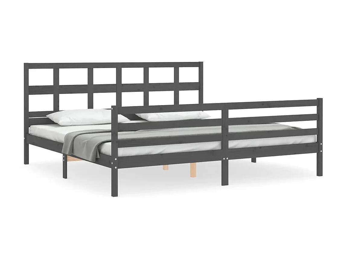 Lit-200x200 cm avec tête de lit gris bois massif EGGB92490