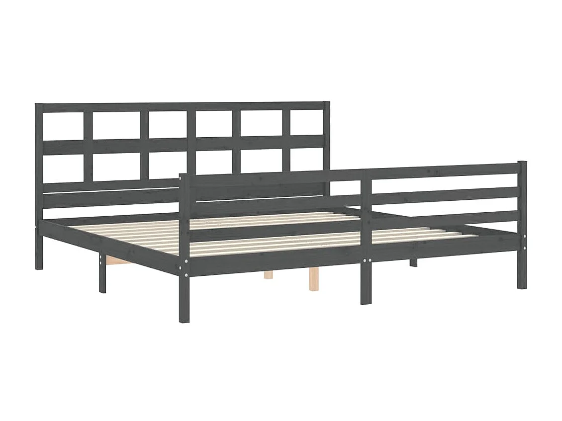 Cama 200x200 cm con cabecero madera maciza gris ES43802